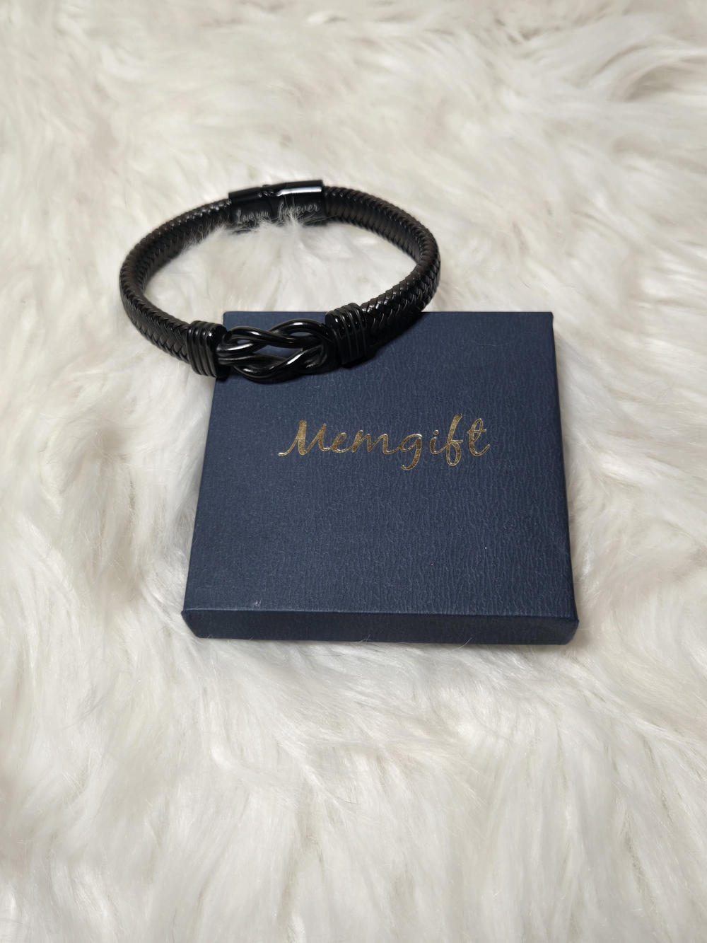 Men's Black Braided Knot Bracelet - Mengift Box